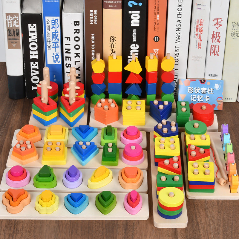 Montessori Geometric Stacking Blocks for Toddlers, Educational Wooden Puzzle Toy for Early Learning