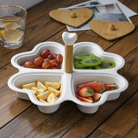 Ceramic Heart/Flower Divided Serving Platter with Lid and Bamboo Rotating Tray for Afternoon Tea Snacks
