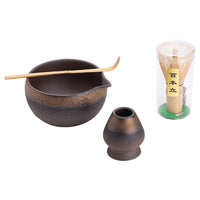 Japanese Gilt Iron Glaze Matcha Tea Set with Whisk Stand and Bowl