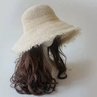 Women's Frayed Edge Knitted Bucket Hat - Korean Style Foldable Sun Hat for Spring/Summer