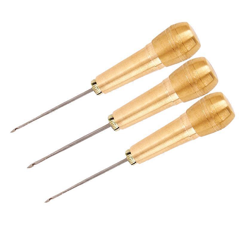 Copper Awl Set for Shoe Repair and Leather Crafting, Hand Stitching Tool Kit with Straight and Curved Hooks