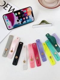 Retractable Silicone Phone Grip Stand with Finger Ring and Wrist Strap, Adhesive Mount for Smartphones