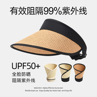 Straw Visor Sun Hat for Women, UV Protection Wide Brim Adjustable Beach Travel Cap