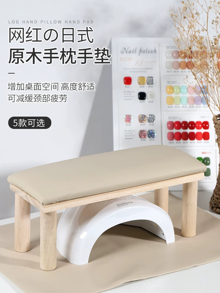 Japanese Style Manicure Hand Rest Cushion Set with Solid Wood Stand for Nail Salons