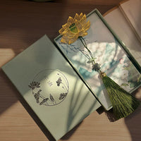 Classical Lotus Metal Hollow Bookmark with Tassel, Exquisite Gift for Students and Business