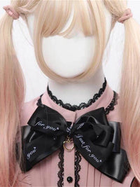 Gothic Lolita Bow Hair Clip Brooch Set with Ribbon and Letter Accents