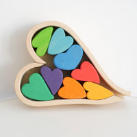 Kids Wooden Rainbow Heart Stacking Blocks Early Education Toy