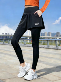 Women's Faux Two-Piece Running Leggings with Compression for Pilates Yoga and Outdoor Workouts