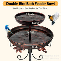 Outdoor Metal Bird Bath Feeder with Ground Stake for Garden Patio Lawn