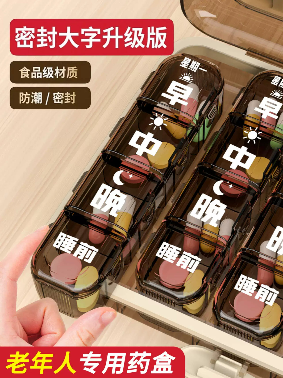 Weekly 7-Day Pill Organizer with 3-Times-Daily Compartments for Seniors