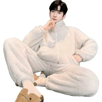 Unisex Plush Fleece Pajama Set for Winter - Thickened Warm Loungewear