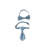 Pet Denim Floral Tie and Bowtie Collar for Cats and Small Dogs, Photo Prop and Decorative Accessory