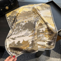Vintage Landscape Print Mulberry Silk Scarf for Women, Fashion Travel Photography Accessory
