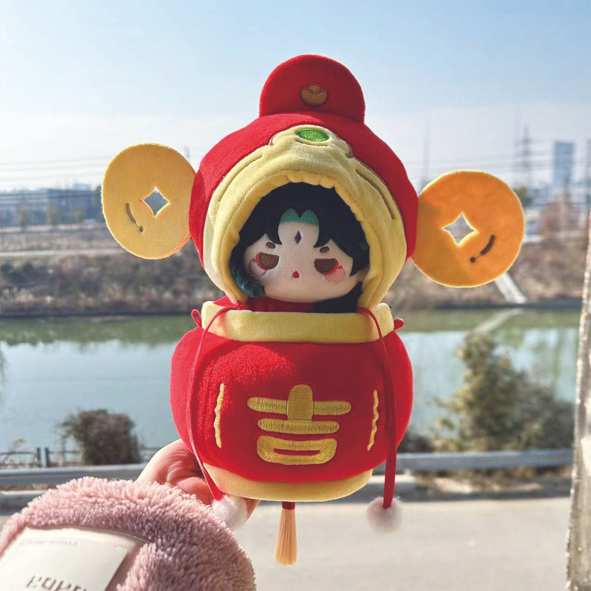 God of Wealth Hat & Lantern Outfit for 10/20cm Cotton Dolls