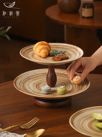 Japanese Wabi-Sabi Ceramic Two-Tier Fruit and Snack Platter