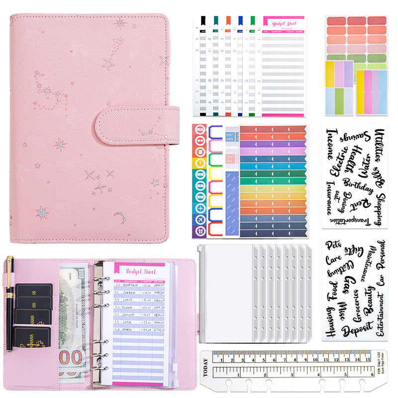 A6 Starry Sky Loose-Leaf Budget Planner Notebook with Cash Envelopes and Stickers