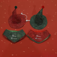 Pet Christmas Elf Hat and Bib Set with Embroidered Scarf for Cats and Dogs