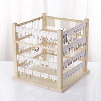Solid Wood Rotating Jewelry Organizer for Earrings and Necklaces