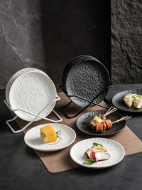 Ceramic Bone Dish Set - 6-inch Stone Pattern Snack Plates for Home Use