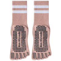 Striped Five-Toe Yoga Socks with Non-Slip Grip for Pilates Running and Exercise