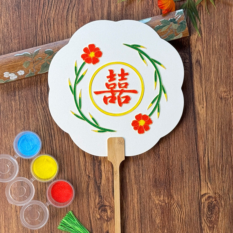 Cloisonne Enamel DIY Kit for Chinese Traditional Fan - Wedding Gift Double Happiness Mandarin Duck Design