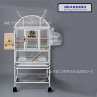 European Style Arched Top Bird Cage with Anti-Splash Guard for Parrots, Cockatiels, and Peonies