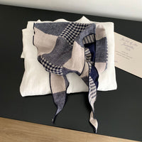 Vintage Cotton Linen Plaid Triangle Scarf Double-Sided Neck Protection Windproof Shawl Headscarf