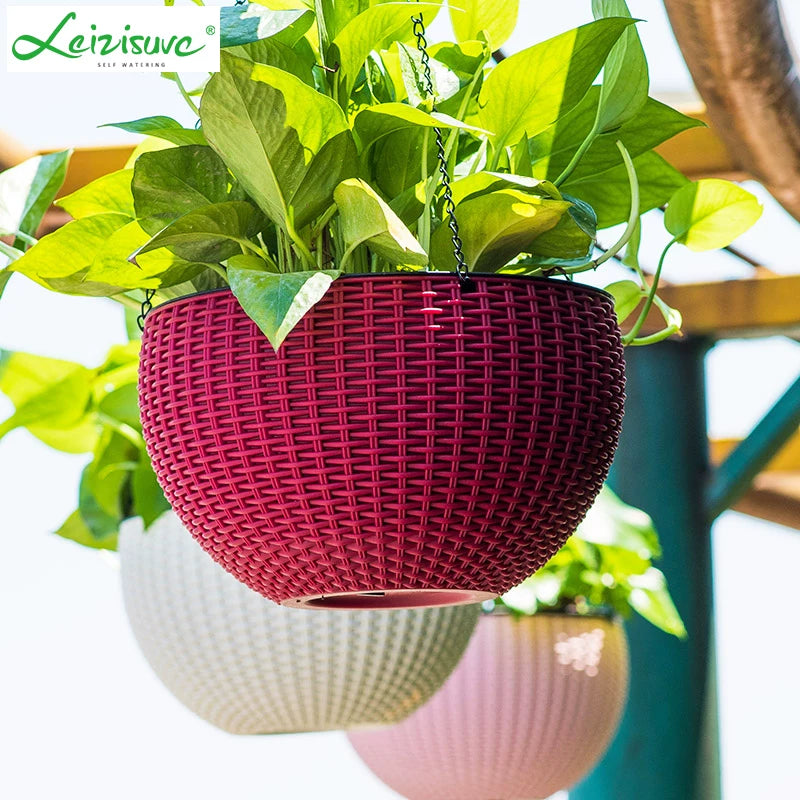 Self-Watering Hanging Planter Basket for Succulents & Greenery - Large Capacity Plastic Pot with Water Level Indicator