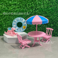 Dollhouse Miniature Beach Vacation Set with Lounger, Swim Ring, and Parasol