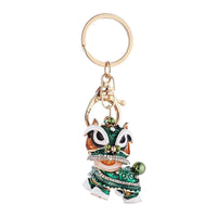 Lion Dance Keychain with Rotating Head, Enamel Painted Lucky Charm for Bags and Keys