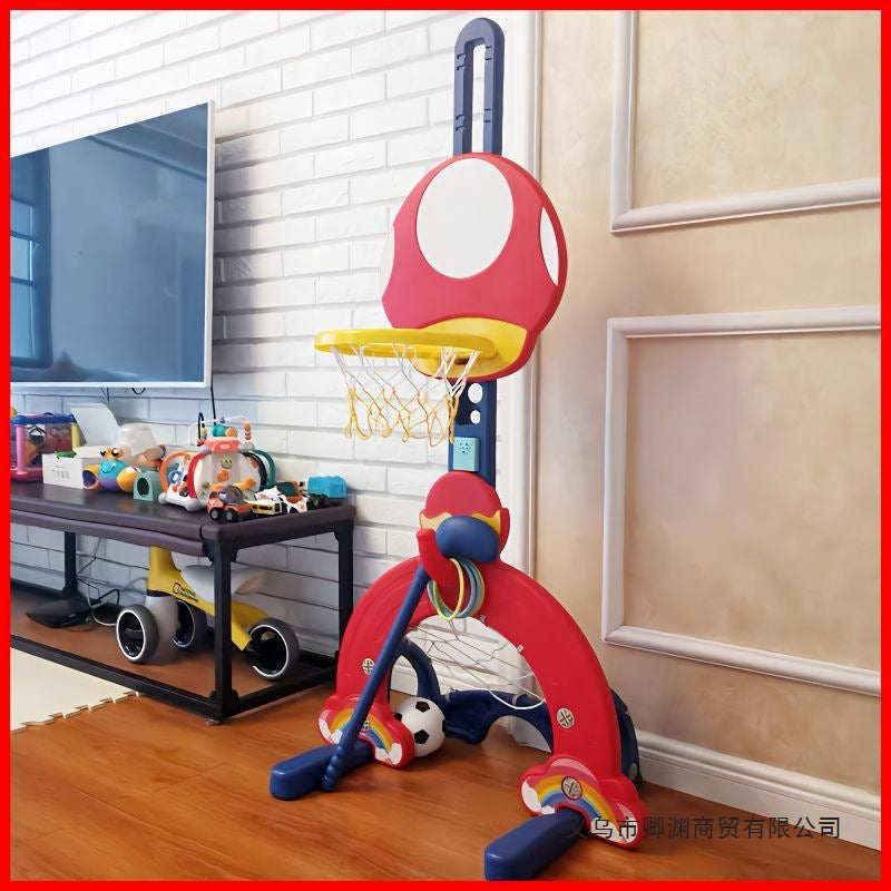 Indoor Height-Adjustable Basketball Hoop and Soccer Goal 2-in-1 Set for Kids, Boys' Toy