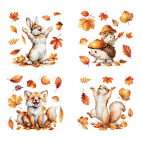Autumn Cartoon Animal Static Cling Window Decals - Maple Leaf, Rabbit, Fox, Squirrel Glass Stickers for Thanksgiving Decor