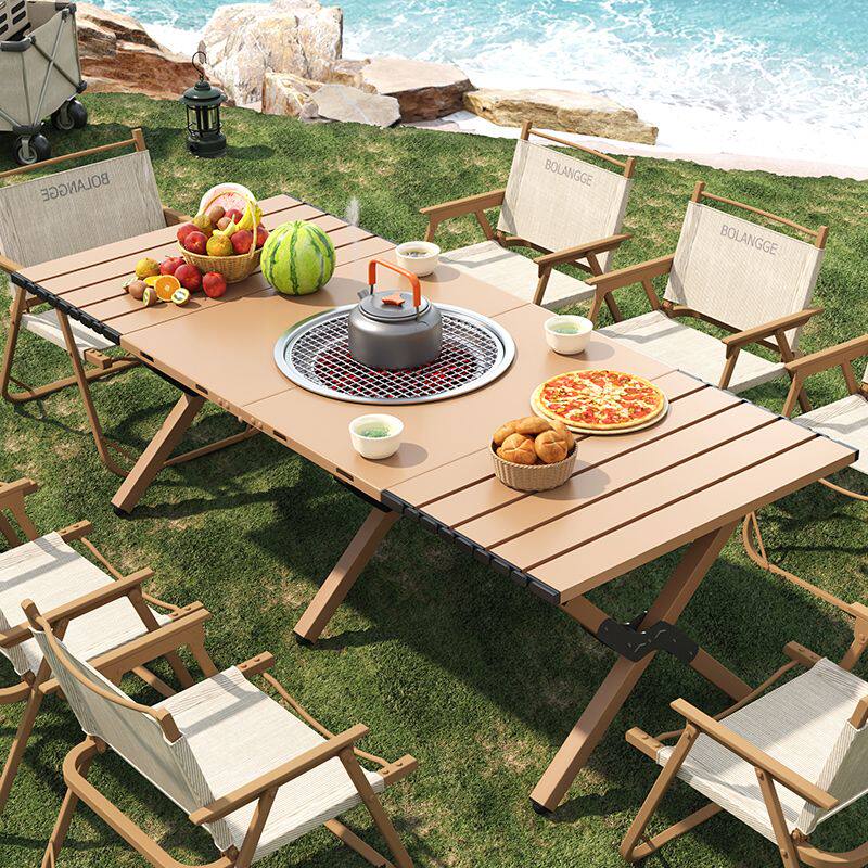 Portable Folding Camping Table with Integrated Grill for Outdoor Picnics and Home Use