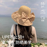 Bowknot Foldable Sun Hat for Women, Wide Brim UV Protection Bucket Hat