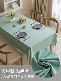 Solid Color Cotton Linen Waterproof Oil-Proof Wipeable Tablecloth for Dining Table Coffee Table Rectangular Japanese Style Simple Home Decor