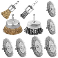 10-Piece Hex Shank Wire Brush Set for Drill, Copper Coated Steel Wire Rust Removal Brushes