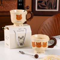 French Cream Bear Mug, Cute Simple Milk Cup for Students and Couples, Large Capacity Ceramic Mug