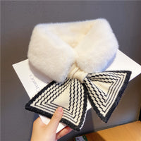 Women's Faux Rabbit Fur Plaid Scarf, Thickened Warm Neck Warmer for Winter