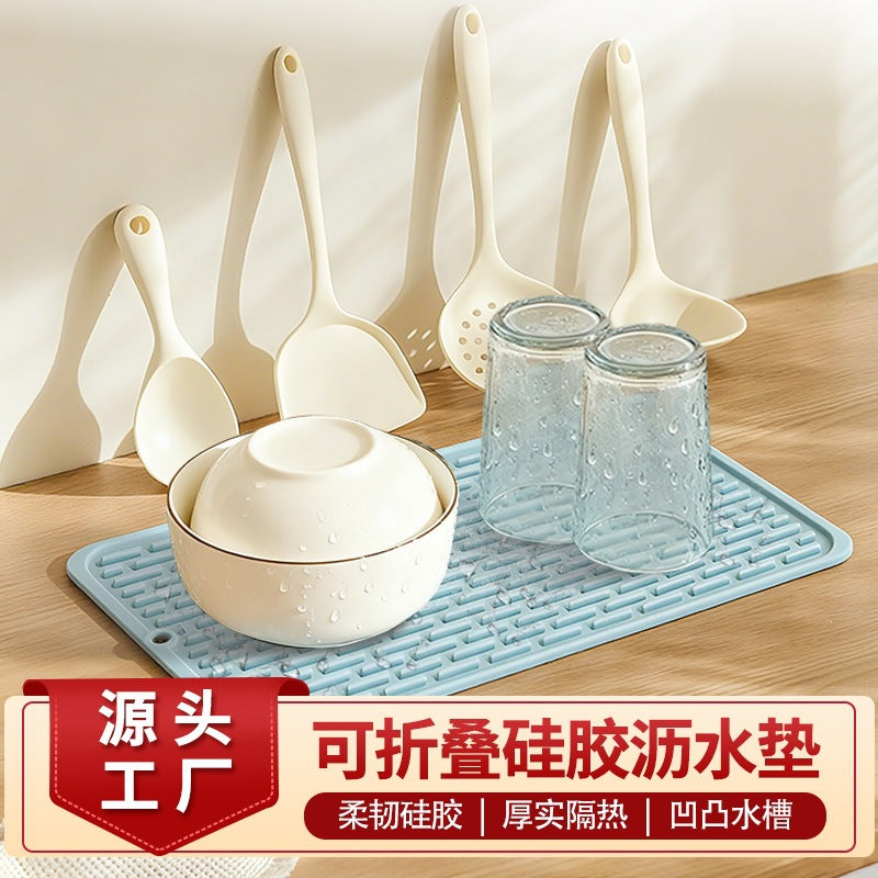 Square Silicone Drying Mat for Kitchen Countertops, Heat Resistant and Non-Slip Dish Drainer Pad