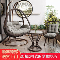 Outdoor Wicker Swing Chair with Stand and Table, Rattan Hanging Basket Chair for Patio Balcony Garden