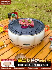 Pumpkin-Shaped Outdoor Charcoal Grill Set for BBQ and Tea Brewing