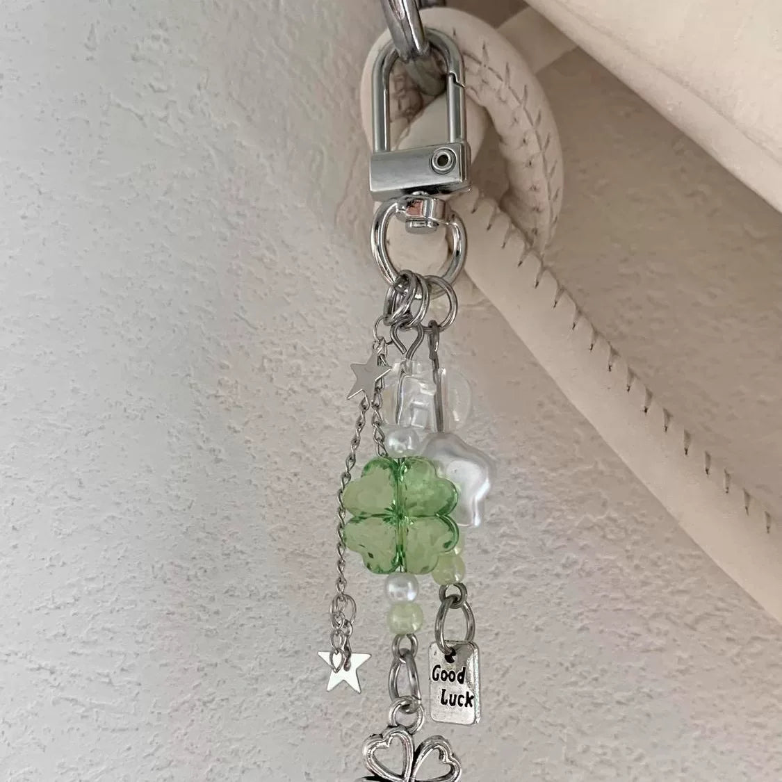 Lucky Four-Leaf Clover Beaded Keychain for Bags and Phones