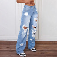 Women's High-Waist Straight Leg Ripped Jeans