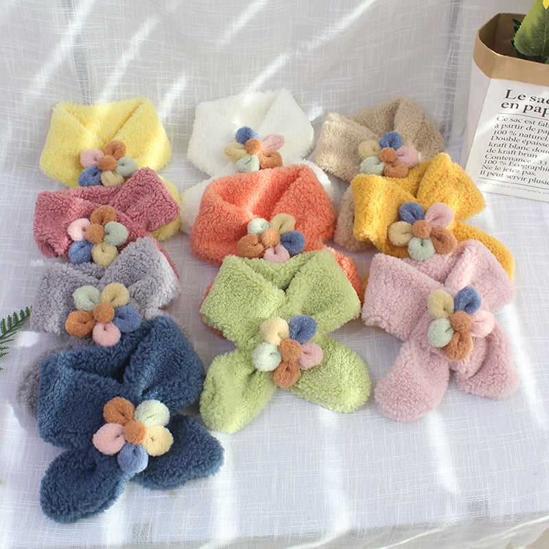 Kids' Lambswool Floral Scarf - Korean Style Thick Warm Neck Warmer for Autumn/Winter