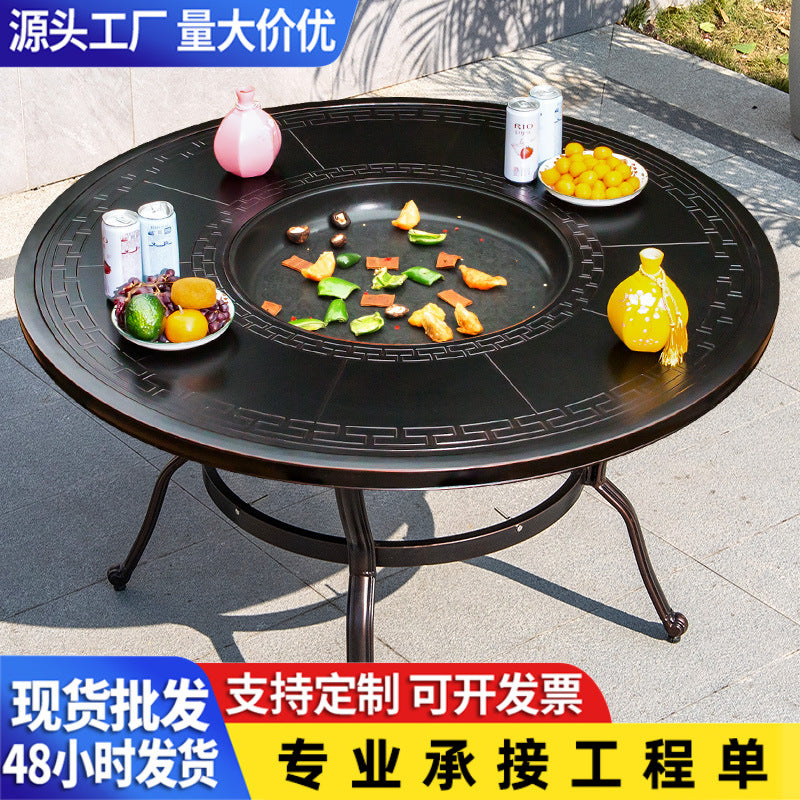 Outdoor Cast Aluminum BBQ Dining Set - Patio Garden Terrace Waterproof Sunscreen Leisure Table and Chair Combination