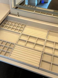 Beige Velvet Jewelry Organizer Tray for Earrings Necklaces Rings, Drawer Insert with Dividers