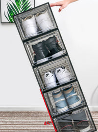 Clear Stackable Shoe Storage Boxes with Magnetic Side/Front Opening Door, Dustproof Hard Plastic Shoe Organizer for Sneakers