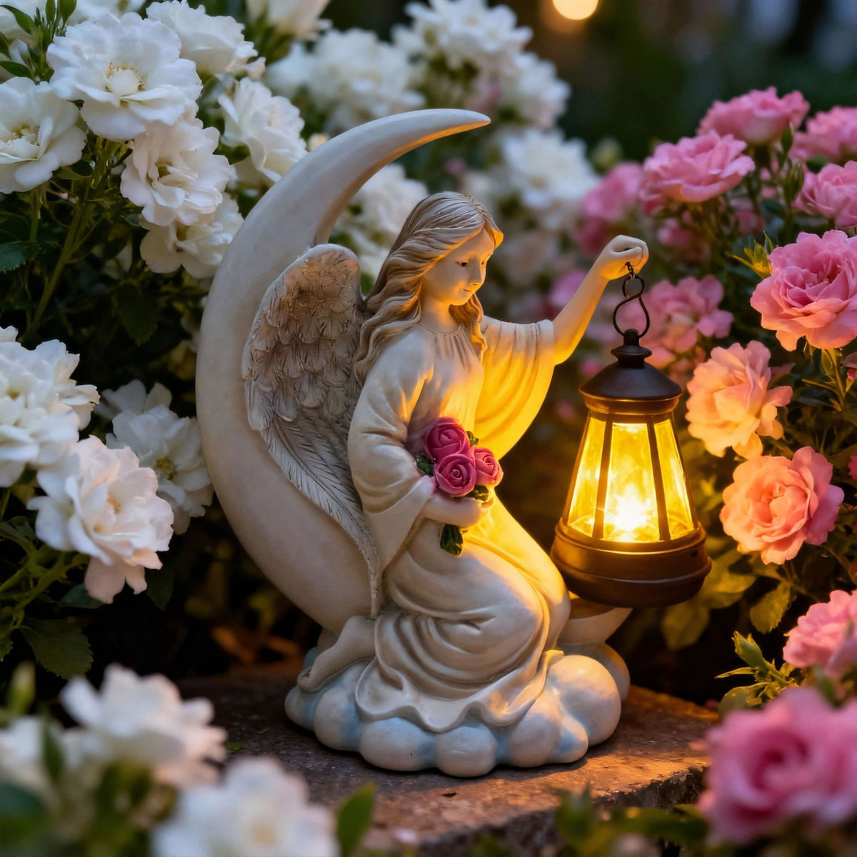 Solar Angel Girl Garden Statue with Lantern - Outdoor Decorative Night Light