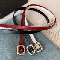 Kuning Women's Vintage Square Buckle Thin Leather Belt for Dresses & Suits