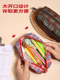 Hayano Large Capacity Pencil Case for Girls, New 2026 Double-Layer American Retro Plaid Stationery Bag, Unique Academy Style Pencil Box Multi-Layer Storage